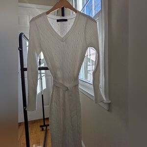 Midi length Chic White Cable Knit Dress